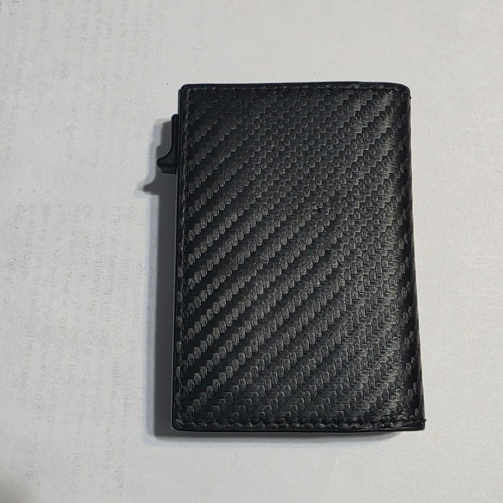Type Black‎ Carbon Fiber Trifold Wallet with AirTag Holder and Pop Up Card Slot